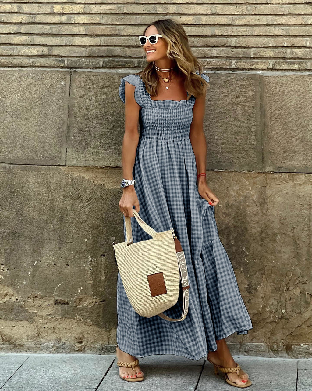 Women's Elegant Sleeve Smocked Maxi Dress