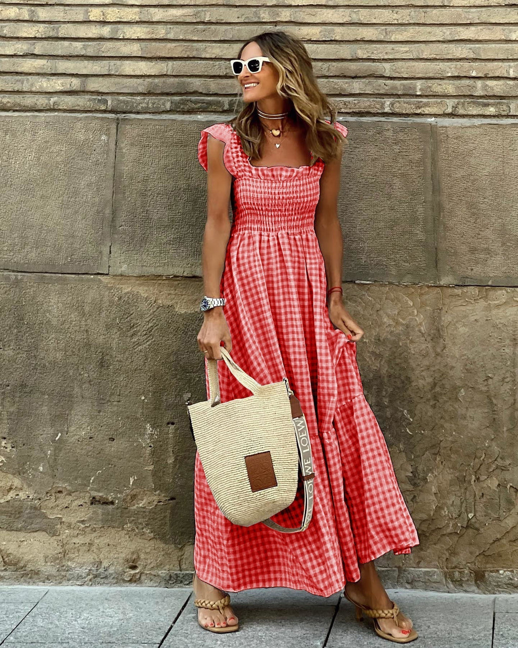 Women's Elegant Sleeve Smocked Maxi Dress