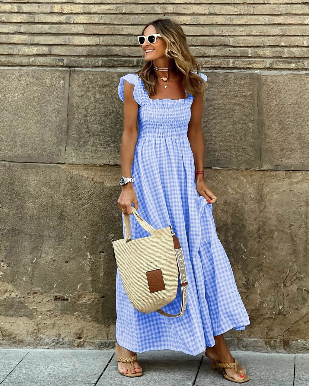 Women's Elegant Sleeve Smocked Maxi Dress