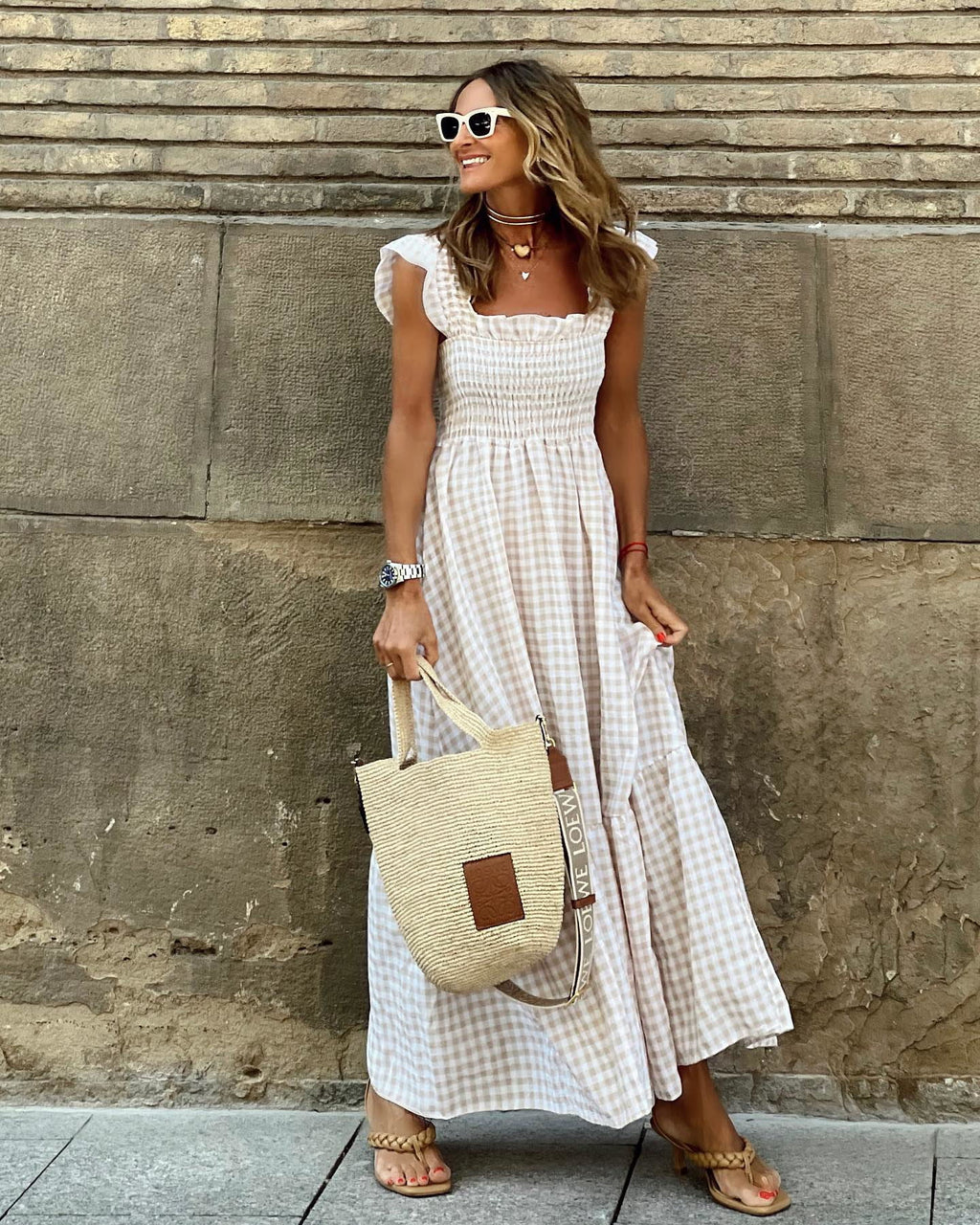 Women's Elegant Sleeve Smocked Maxi Dress
