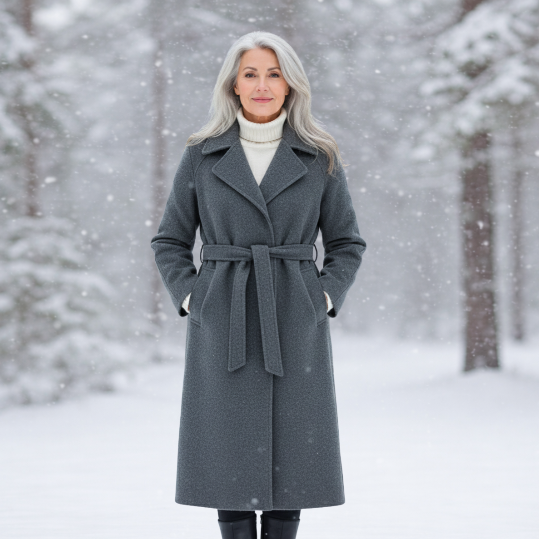 Women's Elegant Belted Long Coat-NovabayMart