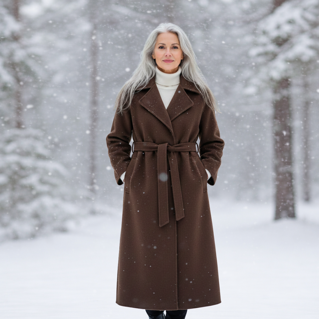Women's Elegant Belted Long Coat-NovabayMart