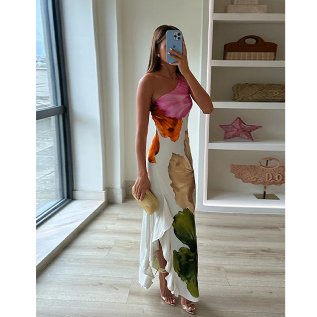Women's Elegant Floral One-Shoulder Maxi Dress