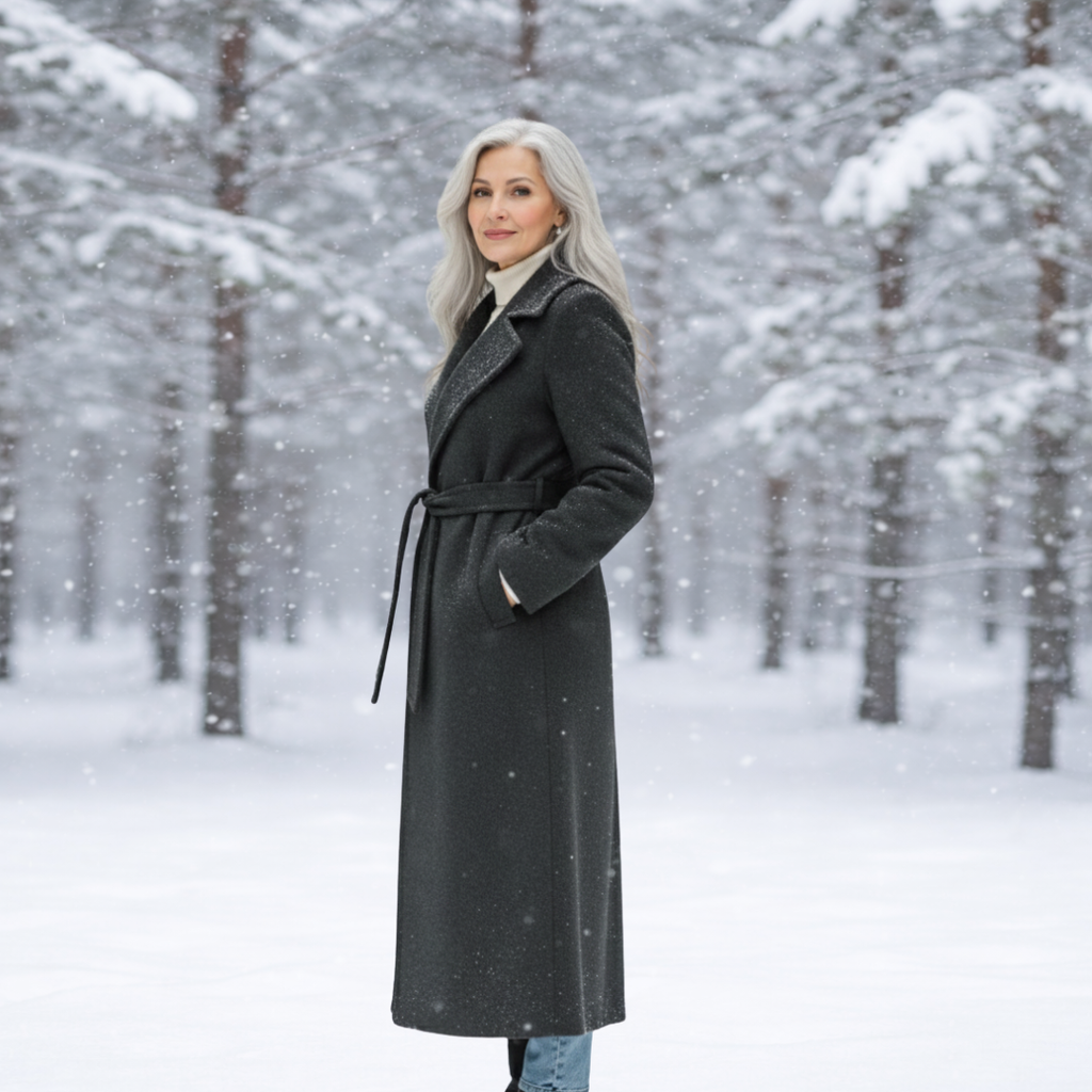 Women's Elegant Belted Long Coat-NovabayMart