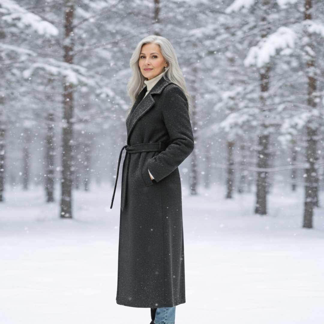 Women's Elegant Belted Long Coat-NovabayMart