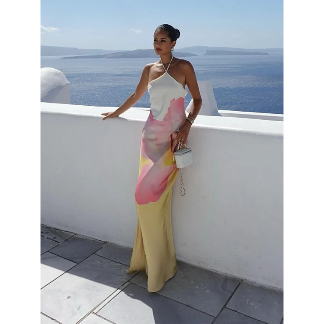 Women's Elegant Floral One-Shoulder Maxi Dress