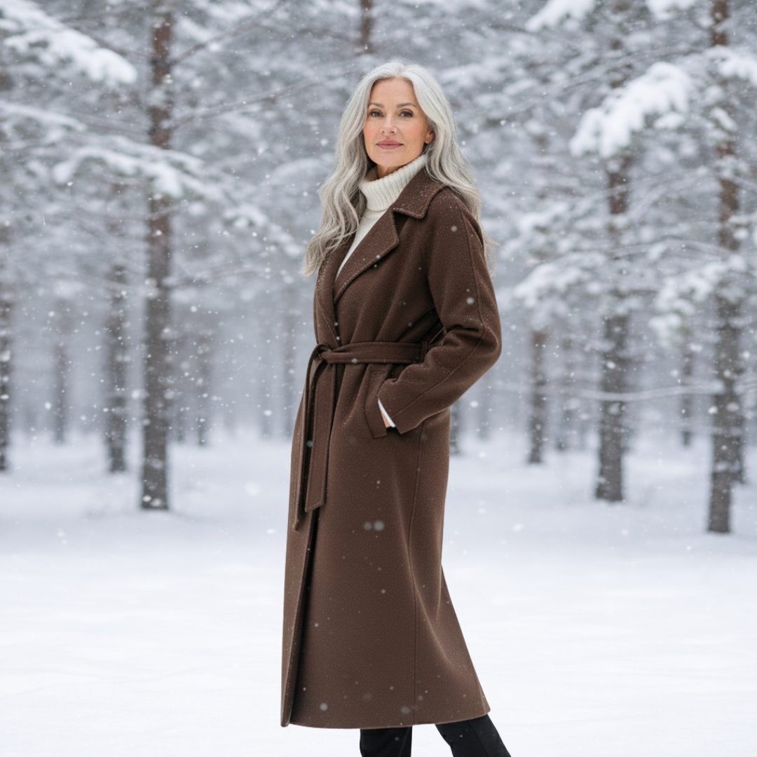 Women's Elegant Belted Long Coat-NovabayMart