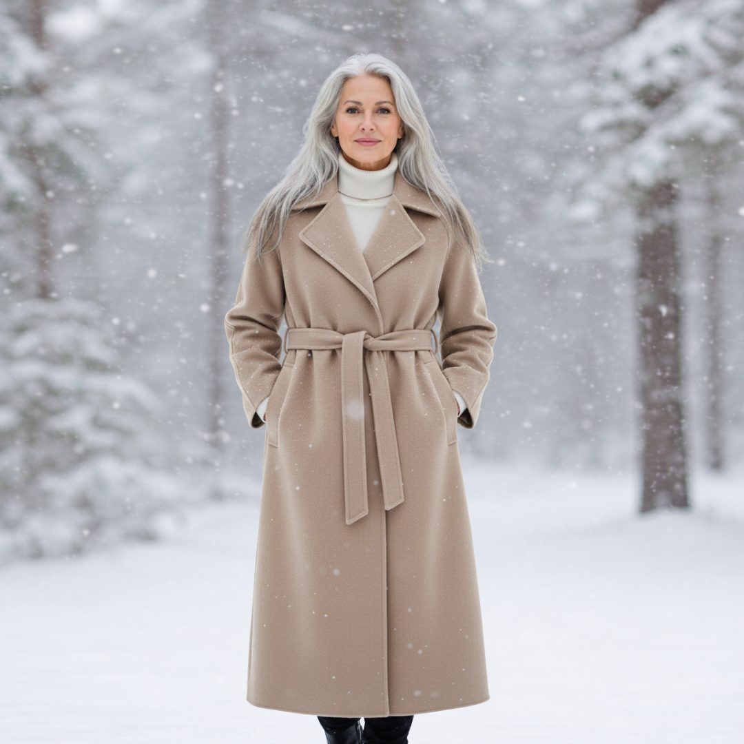 Women's Elegant Belted Long Coat-NovabayMart