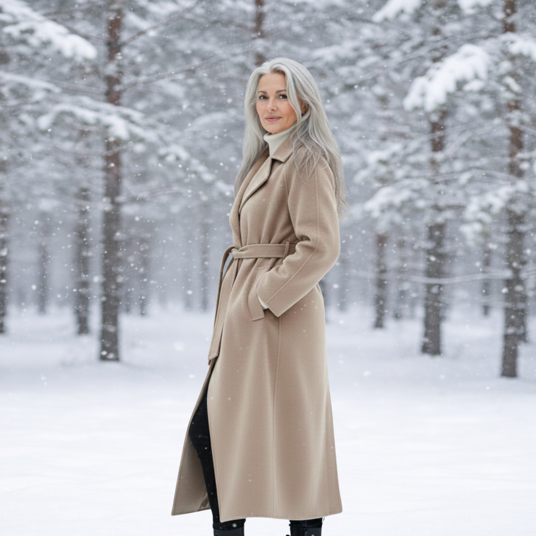 Women's Elegant Belted Long Coat-NovabayMart