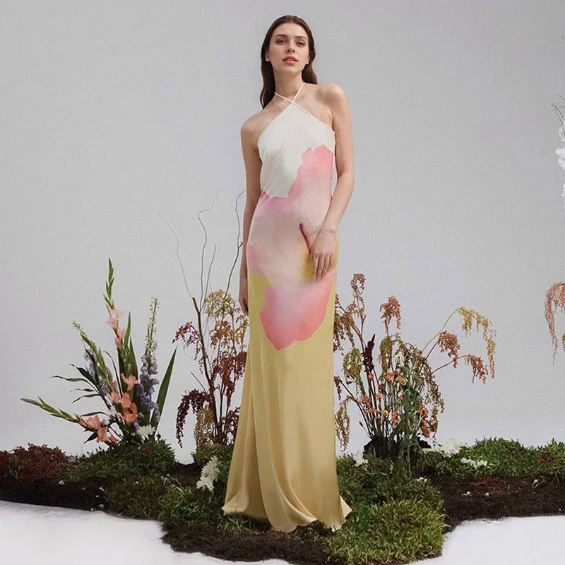 Women's Elegant Floral One-Shoulder Maxi Dress